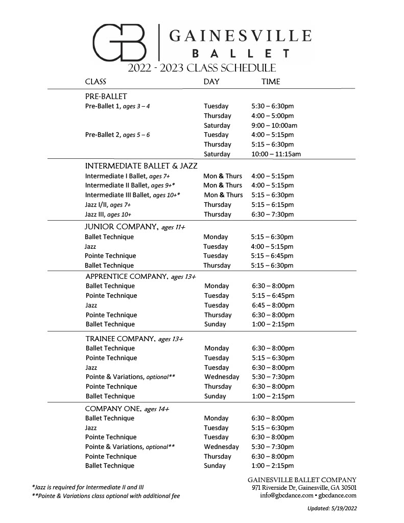 GBC 2022-2023 Class Schedule Pg1